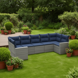 Gray Poly Rattan Patio <b>Sofa</b> <b>Set</b> With Cushions Outdoor Garden <b>Sofa</b> Contemporary Design - Product Image 2