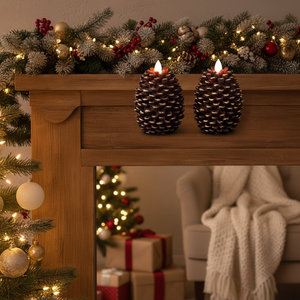 Real Wax <b>Pine</b> Cone <b>Candles</b> with Timer Battery-Operated Flickering Wick Flameless LED <b>Candles</b> for Indoor Holiday Decorations - Product Image 3
