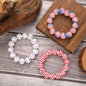 Neues amerikanisches Unabhängigkeitstag Handgefertigtes Perlen-Armband Damen einfacher Stil Sterne Streifen Mode Schmuck Armbänder Armreifen