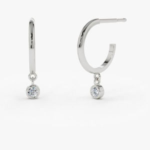 Fashion Design Jewelry Stainless Steel 14k <strong>Gold</strong> <strong>Hoop</strong> with Dangling Cubic Zirconia <strong>Earring</strong> Diamond Dangle <strong>Earring</strong> - Product Image 2