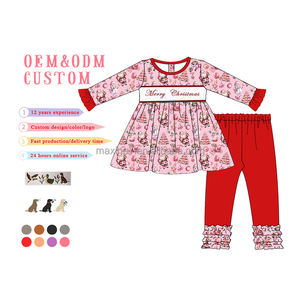 Marry Christmas Broderie Smocké Vêtements pour <span class=keywords><strong>enfants</strong></span> Vente en gros Ensemble de tenues pour filles à manches longues <span class=keywords><strong>2</strong></span> pièces - Product Image 2