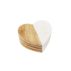 Hand geschnitzte Herz untersetzer aus natürlichem weißem Holz und Marmor für Getränke
