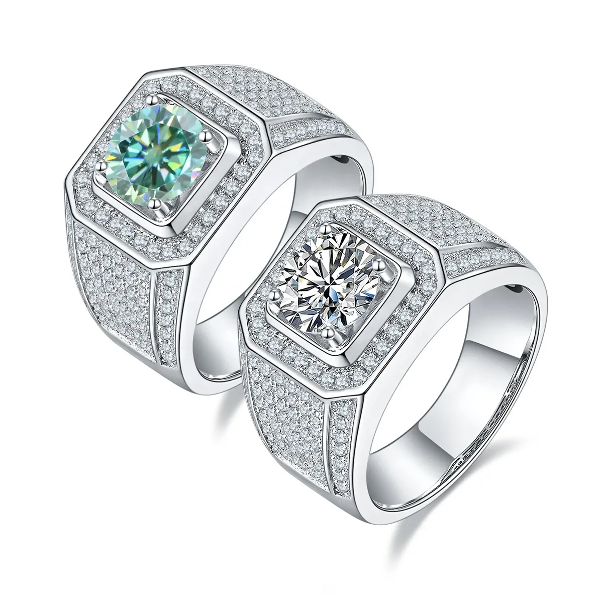 Abiding Jewelry Wedding 18k White Gold Plated 2 Ct Moissanite Diamond Mens Finger 925 Sterling Sliver Moissanite Ring For Men