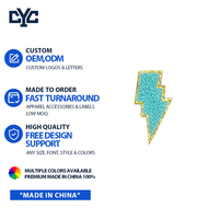 Parche de Chenilla Personalizado con Diseño de Rayo Azul Turquesa de Moda, con Contorno de Brillo Dorado, Grueso y Esponjoso