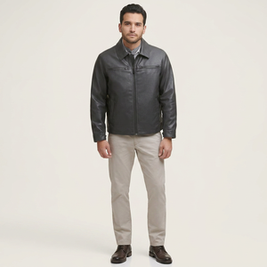 American Style Vintage Real Sheepskin <b>Leather</b> <b>Jackets</b> for <b>Men</b> with Breathable Linen Lining Custom Stand Collar Winter Ready - Product Image 1