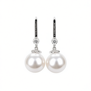 Orecchini Pendenti Nineso con Perle Akoya Bianche, Argento 925, Perle Coltivate Rotonde AAA, Gioielli Classici da Donna per Matrimonio - Product Image 1