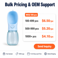 Bouteille d'eau portable pour animaux de compagnie, en plastique durable et imperméable, avec distributeur d'eau à pression, finition mate, couleur tendance