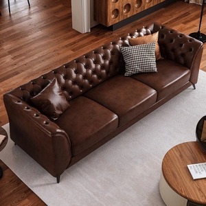 Vendita calda Vintage classici divani in pelle cerata per soggiorno rustico marrone divano mobili per la casa stile storico tartine De Salon - Product Image 2