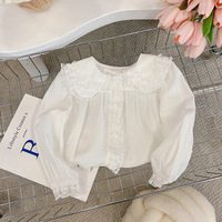 Chemisier et Blouse Manches Longues en Coton pour Bébés Filles avec Dentelle et Col Claudine, Décontracté pour Printemps Automne, Sous-vêtement pour Enfants