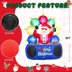 Père Noël Gonflable <span class=keywords><strong>DJ</strong></span> de 1,80 m pour Fête de Noël, Décoration Lumineuse Musicale Rotative - Product Image 3