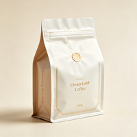 Sachet à café personnalisé en aluminium de qualité alimentaire, haute résistance à l'humidité, imprimé en héliogravure, fond plat, scellé sur huit côtés