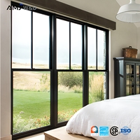 Ventana Corredera Vertical Negra de Aluminio con Rotura de Puente Térmico, Impermeable, Insonorizada, NFRC, Ventanas de Doble Hoja