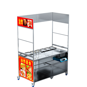 광고 공간이 있는 이동식 마켓 다이닝 카트, 접이식 스낵 상업용 스테인리스 스틸 바퀴 달린 판매 카트 - Product Image 1
