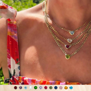 12 batu kelahiran tahan air 18K emas berlapis hati warna-warni CZ kalung berlian baja tahan karat mode halus perhiasan kalung wanita - Product Image 2