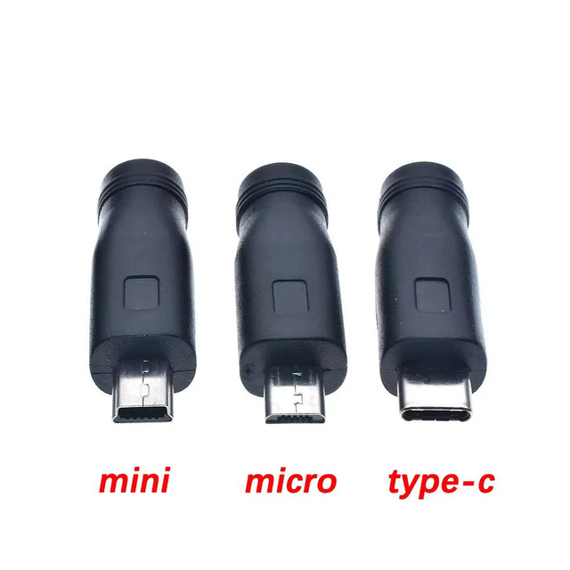 DC Female Power Jack 5.5*2.1mm To MICRO / MINI USB / Type-c Male Adapter DC Power Supply Adapter Connector Plug