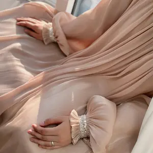 2024 ropa islámica Turquía Dubai abayas para mujeres musulmanas exquisito vestido con cordones de color sólido