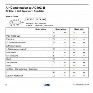 SMC Pneumatics Équipement de filtration industrielle AC40C-04E1-W-B combiné d'air - Product Image 1