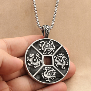 Yunnique – collier avec pendentif rond en acier inoxydable pour hommes, motif animal, design géométrique rétro, 280532 - Product Image 3