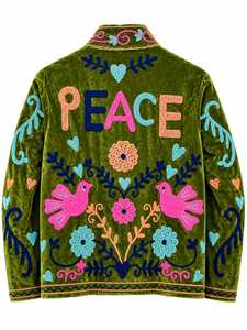 <b>Women's</b> Olive Green <b>Velvet</b> Embroidered Bomber Jacket Multicolor Solid Long Sleeve Stand Collar Artisan Fashion B2B Export Cotton - Product Image 6