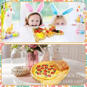 Plateaux en bambou de Pâques, assiettes à dessert en forme d'œuf de lapin, plateau de service pour aliments et fruits pour enfants, plateau décoratif en bois - Product Image 4
