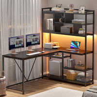 Bureau d'angle en L avec éclairage LED, bureau intégré avec hutch, bureau de travail
