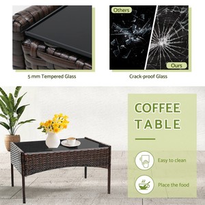 Sillones para todo tipo de clima con mesa de centro de vidrio y cojines gruesos, juego de 4 piezas de mimbre de ratán para patio y jardín al aire libre - Product Image 4