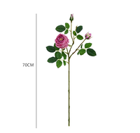 Roses artificielles roses à toucher réel de 70 cm, 3 têtes, fausses roses Austin pour la décoration de mariage, de la maison ou de centre de table