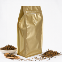 Sachet Doypack à fond plat avec fermeture à 8 soudures latérales, valve de dégazage unidirectionnelle et fermeture éclair refermable, haute barrière, pour emballage de thé et de grains de café