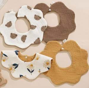 Produits pour bébés Serviette de salive Bandana réutilisable Bavoir pour bébé Serviette triangulaire Six couches plissées Lavage en pur coton teinté Support - Product Image 3