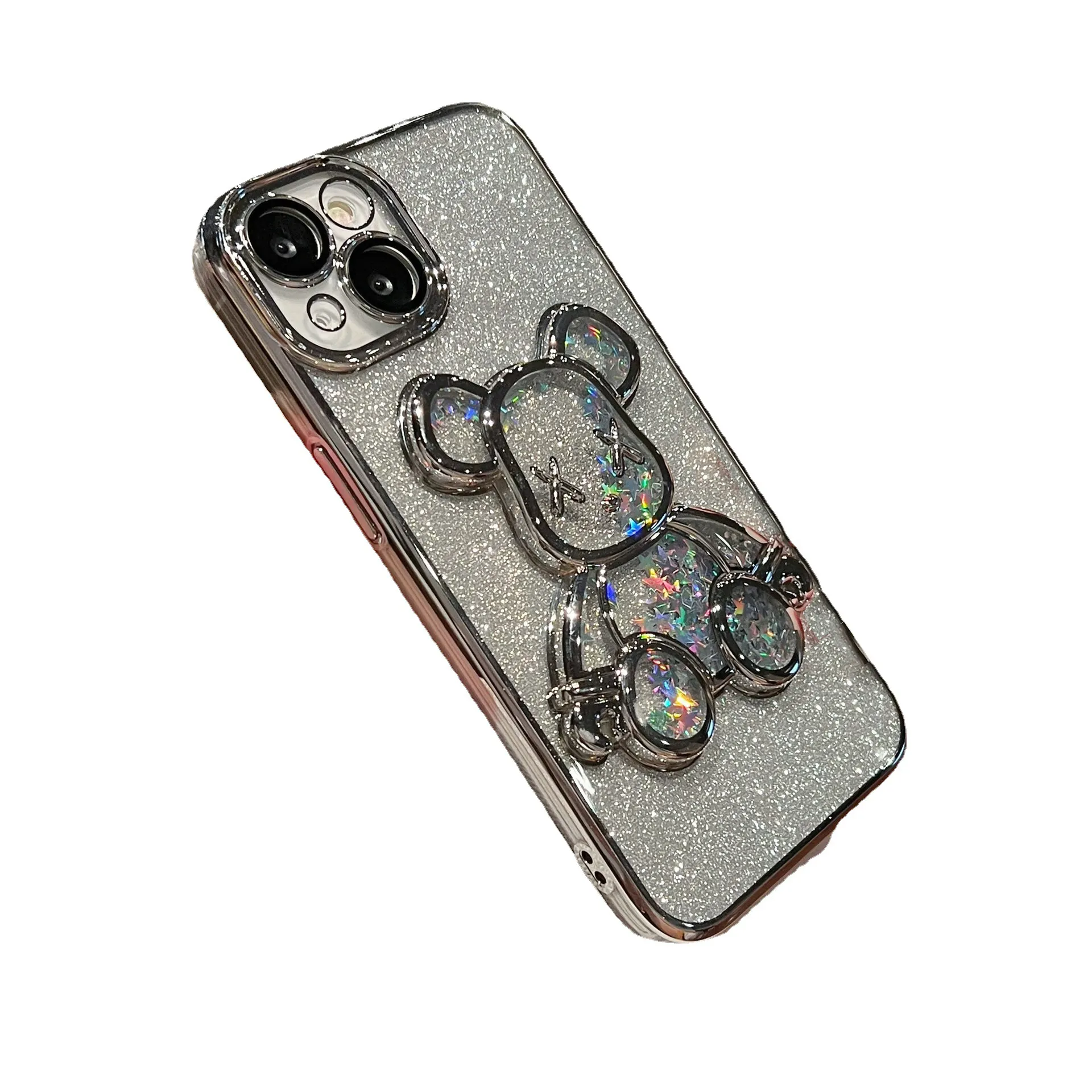 Newest Luxury Fashion creative glitter 3D Electroplated Quicksand Violent Bear phone case suitable for iPhone 12 13 14 Pro Max