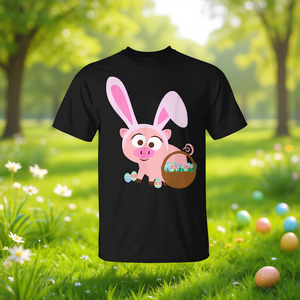 T-shirt Happy Pig Bunny Ears avec œufs de Pâques pour hommes, femmes et enfants - Product Image 3