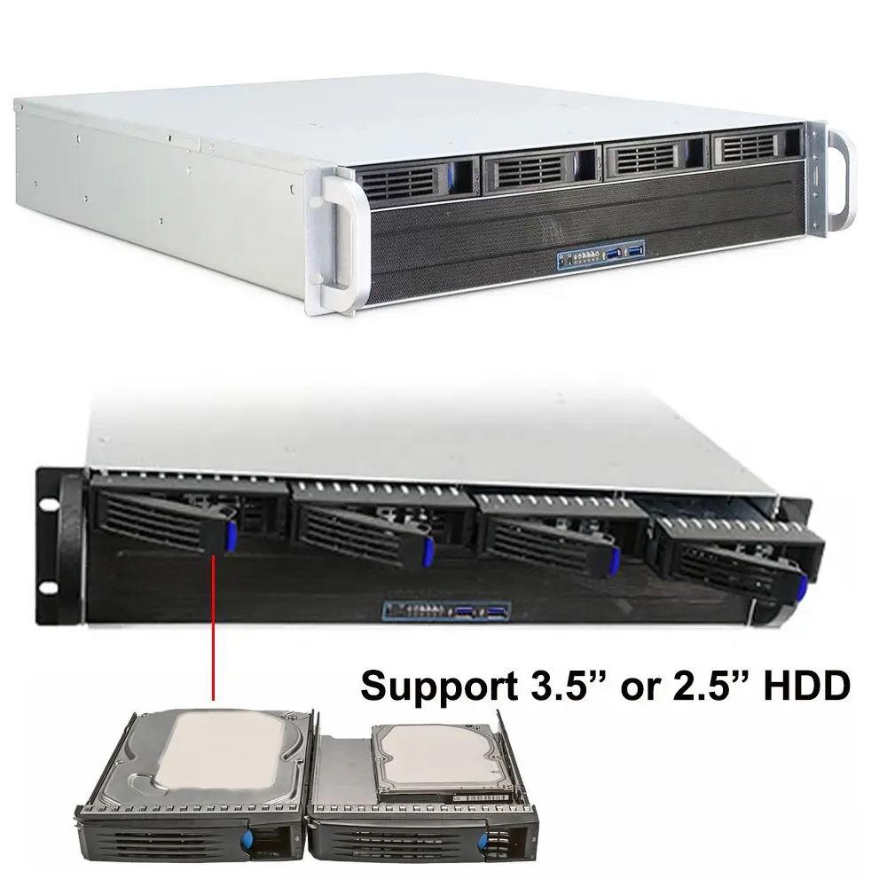 2U 랙 마운트 산업 서버 case chassis 와 4 핫-스왑 SATA/SAS Drive 만, miniSAS/SATA connector