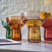 Juego de Cócteles Art Deco De Colores Martini Margarita, 6 Vasos Hechos a Mano, Sin Plomo, de Tallo Largo, 10 Onzas, Vasos Pastel para Margarita
