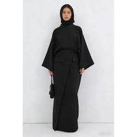 Ensemble deux pièces modeste pour femmes - Haut à manches longues et jupe longue enveloppante avec détail poche pour la mode musulmane