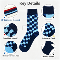 Chaussettes en coton jacquard à motif géométrique optique 3D, chaussettes unisexes à blocs de couleur, chaussettes décontractées tendance, chaussettes personnalisées OEM, chaussettes cadeau
