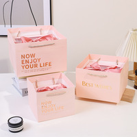 Boîte-cadeau carrée avec logo personnalisé pour la Saint-Valentin, nœud créatif, emballage transparent simple de bougie de parfum avec couvercle supérieur et inférieur