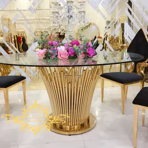 Bending Tubes Flowers Shiny Golden Wedding Dining Tables