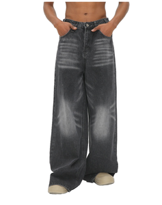 2025 Modedesigner Hip Hop Straight Baggy Schnee wäsche Denim Graue Hose High Weight Street Wear Patchwork Denim <span class=keywords><strong>Jeans</strong></span>