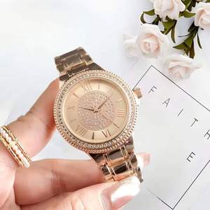 Nouvelle montre pour femme bicolore or rose, avec lunette entièrement sertie de strass, cadran à chiffres romains, bracelet en métal, montres de luxe brillantes pour femmes - Product Image 5