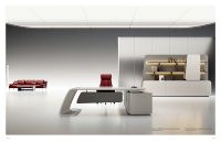 Bureau de direction intégré futuriste, bureau intelligent pour PDG avec système de rangement intégré