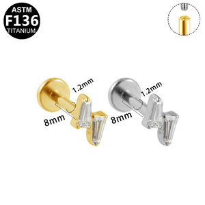 Piercing de lèvre et de cartilage en alliage G23, motif feuille de fleur, zircon, revêtement titane, avec filetage interne, bijoux de piercing tendance - Product Image 5