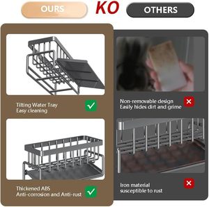 Support de rangement pour évier de cuisine en acier au carbone, type sur pied, pour éponge, chiffon et torchon, avec égouttoir de comptoir et support de robinet - Product Image 3