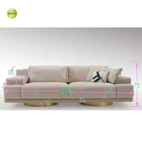 Modernes Minimalistisches Breites Stoffsofa mit Vergoldeter Metallbasis, Großer Gerader Armlehne, 3-Sitzer-Couch für Zuhause, Villa, Wohnzimmer-Möbelsets