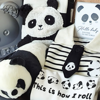 Coffret Cadeau Bébé Multi-Pièces Style Chinois Imprimé Panda 100% Coton Adouci Prêt pour l'Hiver Neutre 0-3 Mois Toutes Saisons