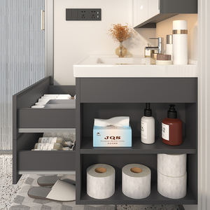 Customized Modern Design Bathroom Cabinets LED <strong>Vanity</strong> Floating Bathroom <strong>Vanities</strong> Set Drawers Stainless Steel <strong>Case</strong> for Hotels - Product Image 4