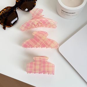 BELLEWORLD Custom Logo <strong>Girlish</strong> Pink Plaid Acetate Hair Claw Clips Minimalist Women Bun Hair Accessories Wholesale - Product Image 4