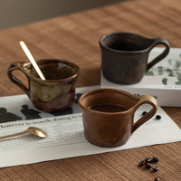 Tasse en céramique rustique faite à la main, irrégulière, empilable, en grès cuit au four, pour café et thé, vente en gros, logo personnalisé