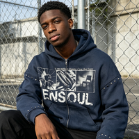 Maßgefertigter Übergroßer Street-Cropped-Sweatshirt Vintage-Waschung Bedruckter Zip-Hoodie mit Strass Professioneller Bekleidungshersteller