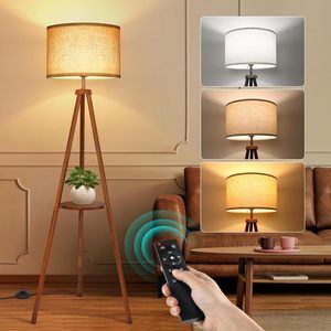 Lampe sur <span class=keywords><strong>pied</strong></span> moderne avec étagère, <span class=keywords><strong>en</strong></span> <span class=keywords><strong>bois</strong></span> massif, pour salon, chambre à coucher, décoration nordique, lampe à télécommande - Product Image 1