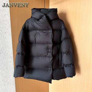 JANVENY Novità Inverno 2024 Piumino <span class=keywords><strong>Donna</strong></span> 90% Piuma d'Anatra Bianca Corto <span class=keywords><strong>Oversize</strong></span> con Cappuccio Spesso Caldo Antivento Parka Sciolto - Product Image 1